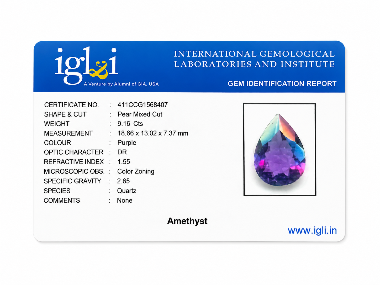 Natural Amethyst Pear Mixed Cut Gemstone – 9.16 Carats Certified Purple Quartz - Image 2