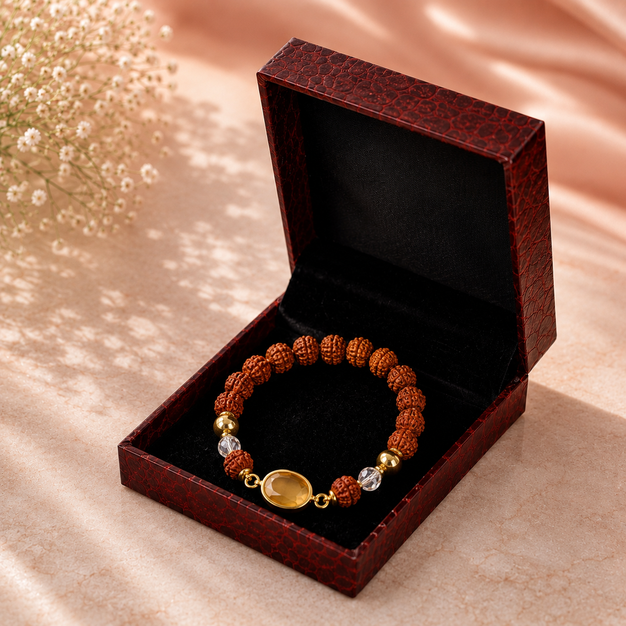 Natural Rudraksha Bracelet with Yellow Sapphire (Pukhraj) & Crystal Beads – Wealth, Wisdom & Protection Bracelet - Image 4