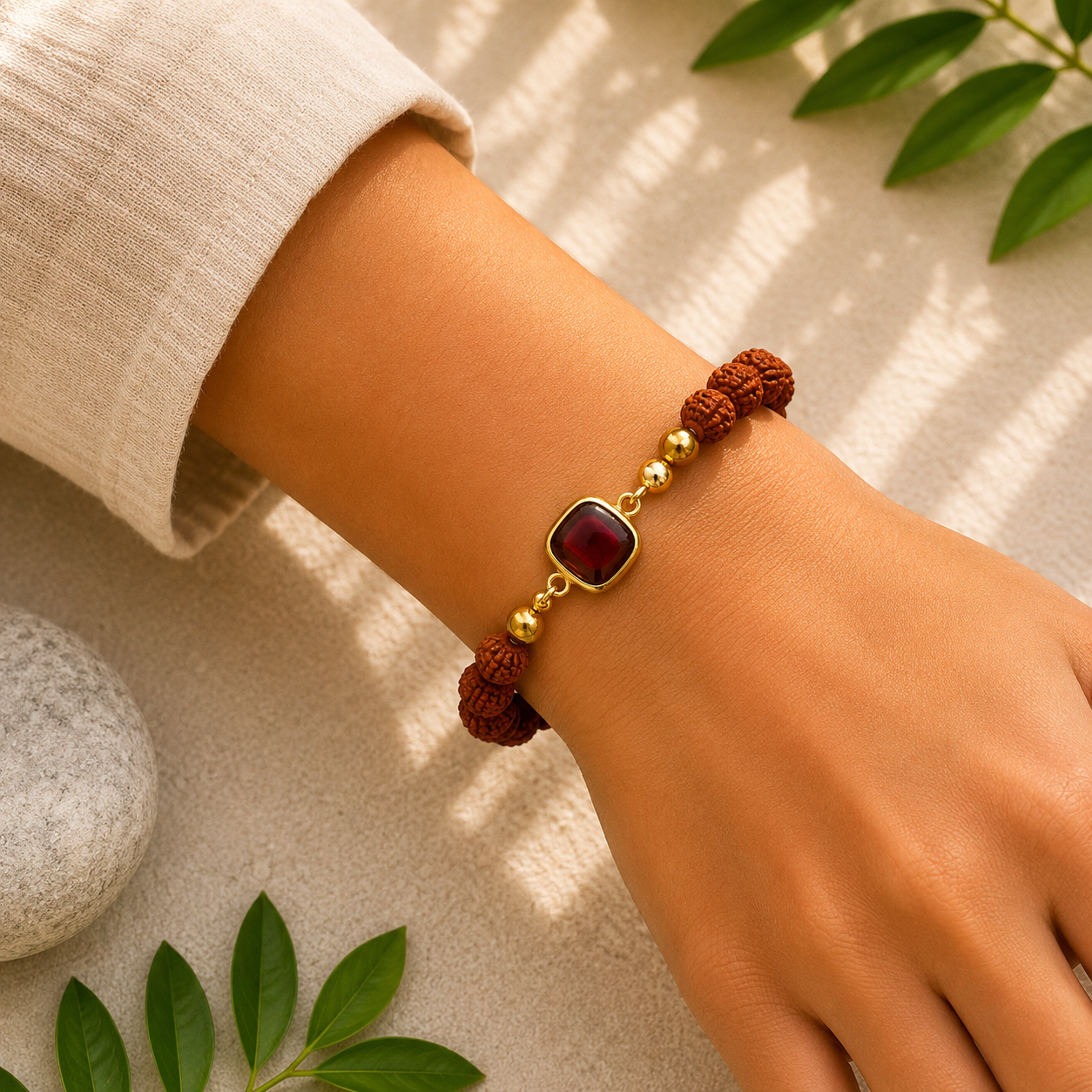 Natural Rudraksha Bracelet with Ruby Stone | Spiritual Healing & Astrological Protection Bracelet - Image 4