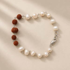 Natural 8 Mukhi Java Rudraksha & Freshwater Pearl Bracelet (Silver Finish)
