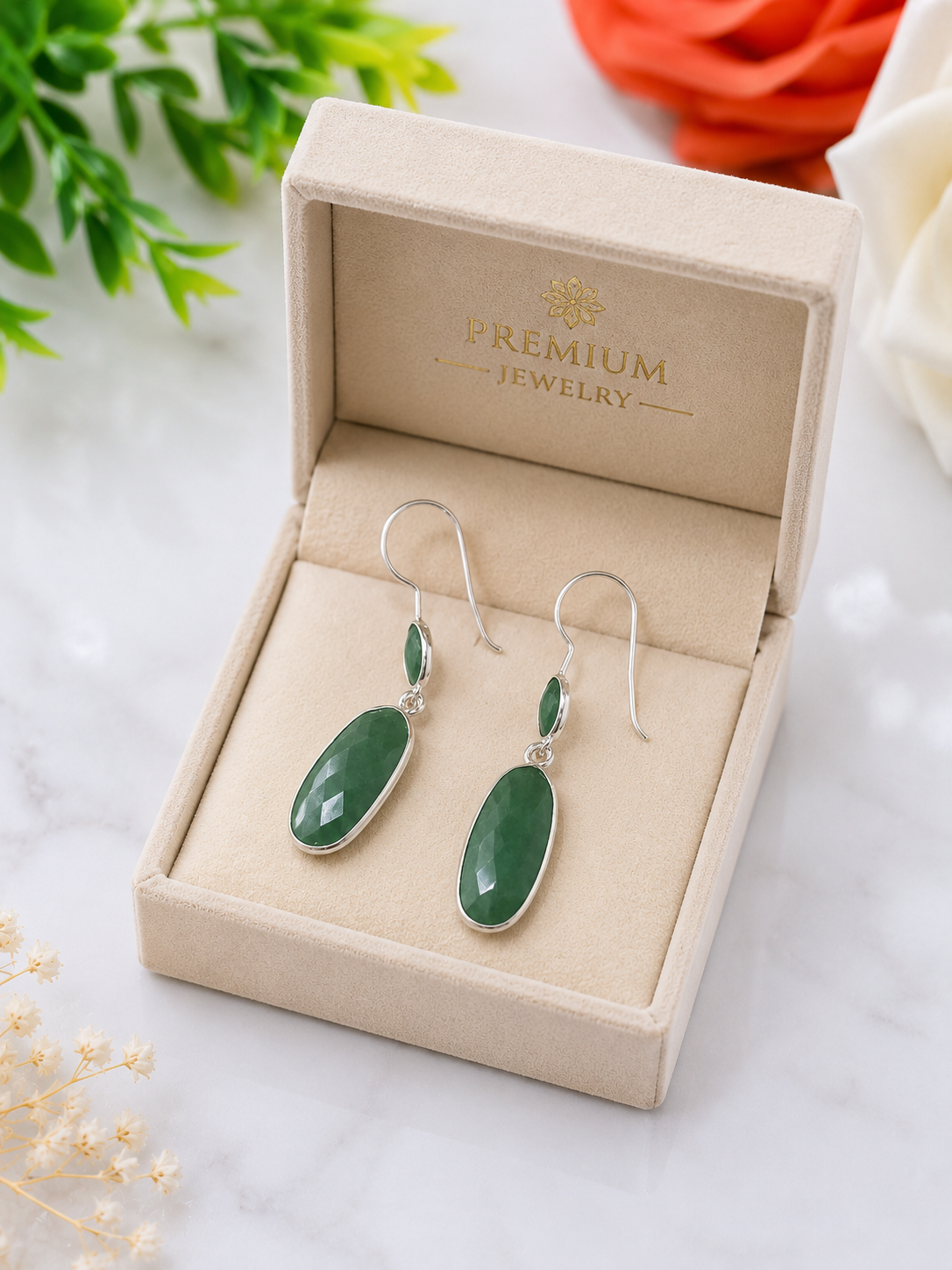 Natural Green Aventurine Drop Earrings – 925 Sterling Silver Handmade Earrings - Image 5