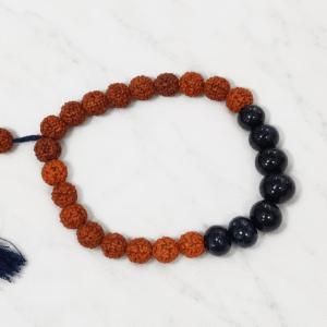 Natural Rudraksha & Black Agate Adjustable Bracelet | Spiritual Healing Bracelet | Handmade Unisex Wrist Mala