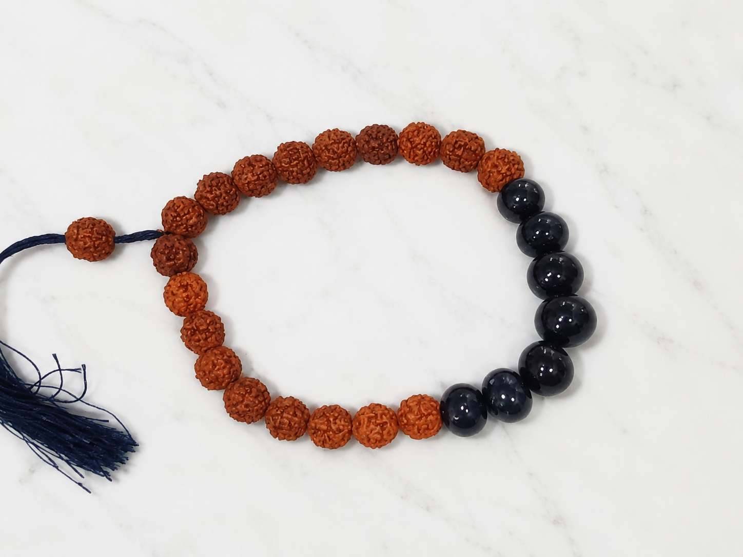 Natural Rudraksha & Black Agate Adjustable Bracelet | Spiritual Healing Bracelet | Handmade Unisex Wrist Mala