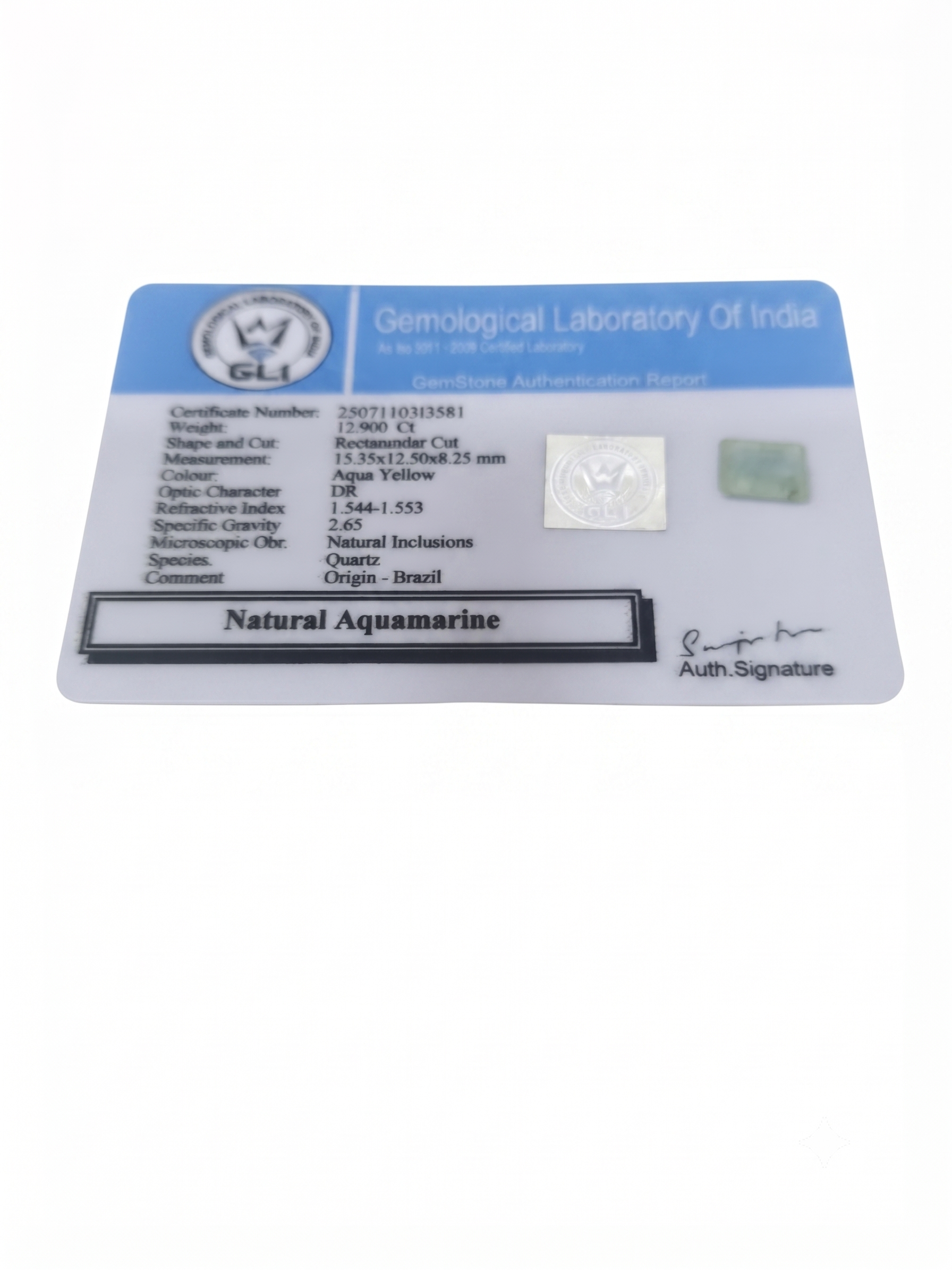 Natural Aquamarine Gemstone (12.960 Ct) – Certified Loose Gemstone - Image 7