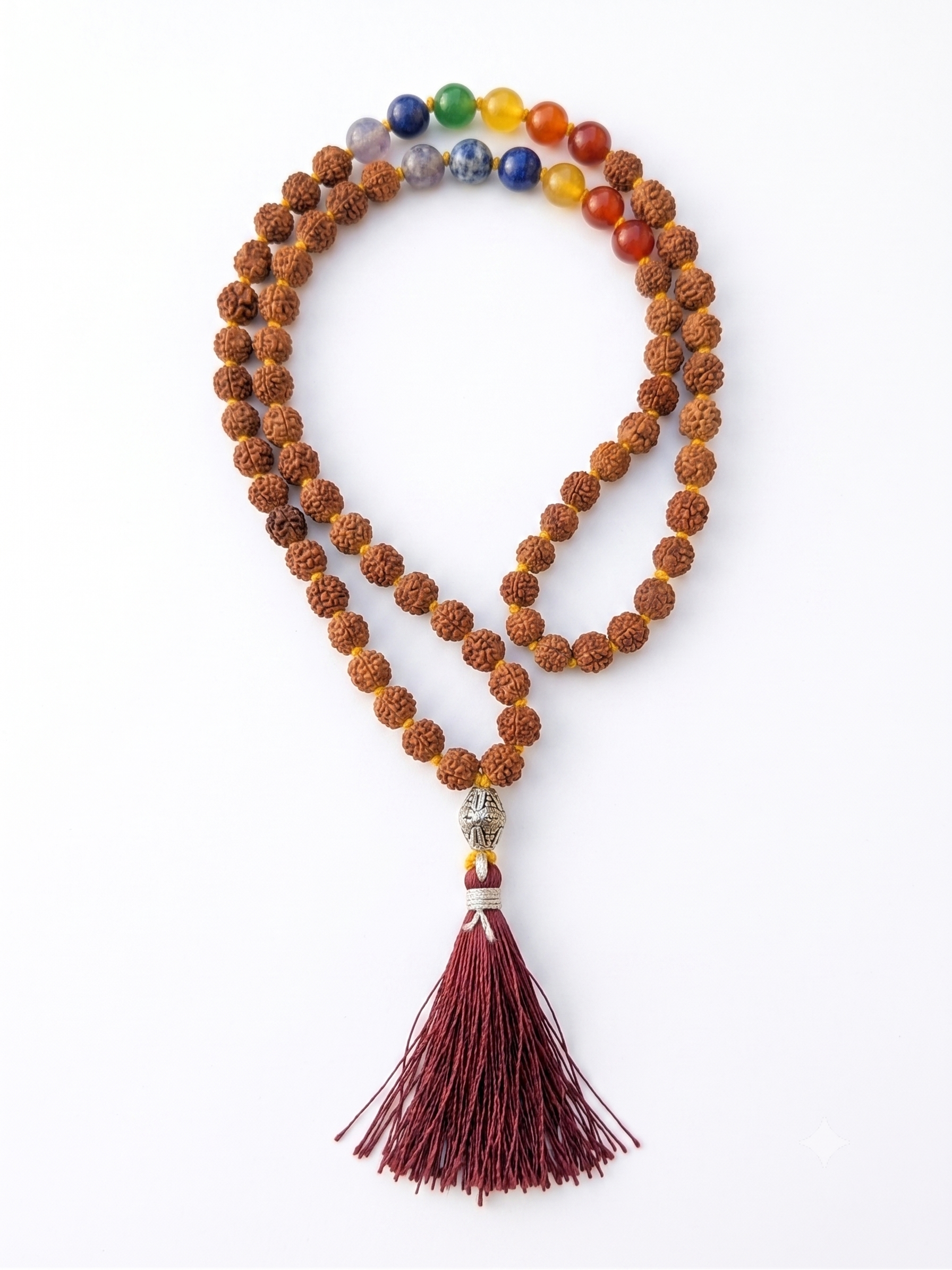 Natural Rudraksha Navratna Jap Mala | 108 Beads Spiritual Prayer Mala | Handmade Meditation Necklace