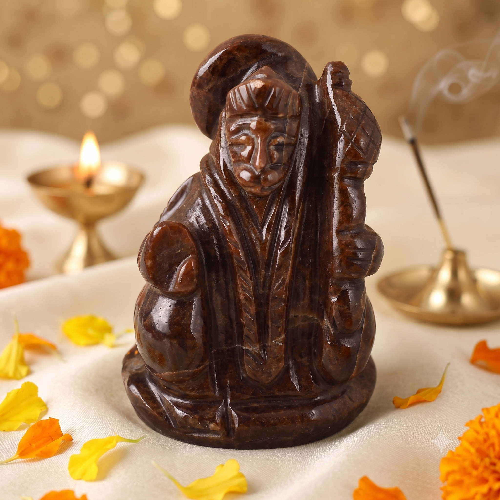 Natural Brown Stone Hand-Carved Bajrangbali (Lord Hanuman) Idol | Handmade Spiritual Statue for Home & Temple