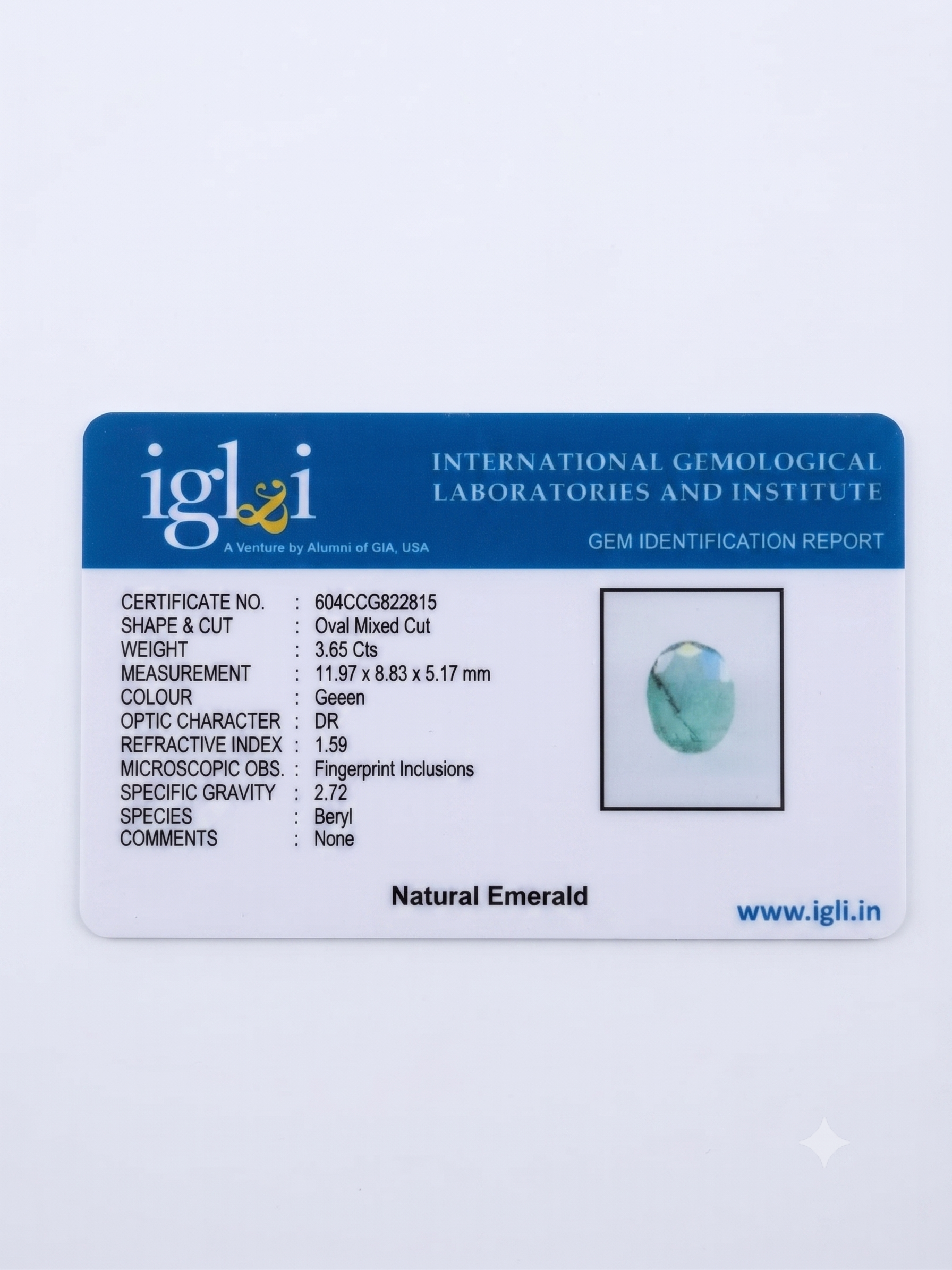 Natural Emerald (Panna) – 3.65 Carat IGI Certified Oval Mixed Cut Green Emerald - Image 4