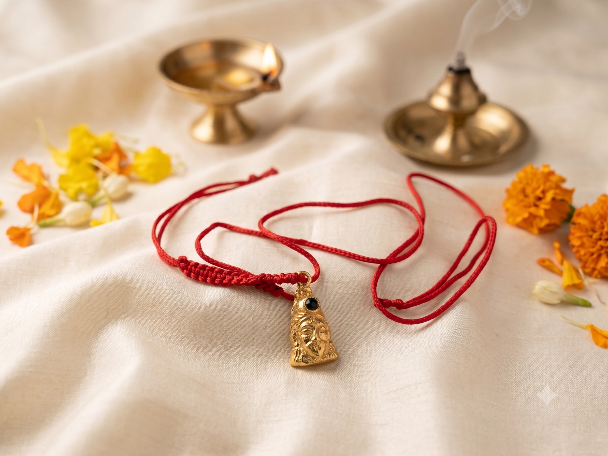 Divine Black Stone Hanuman Pendant Red Thread Necklace | Adjustable Spiritual Protection Necklace | Religious Pendant for Men & Women