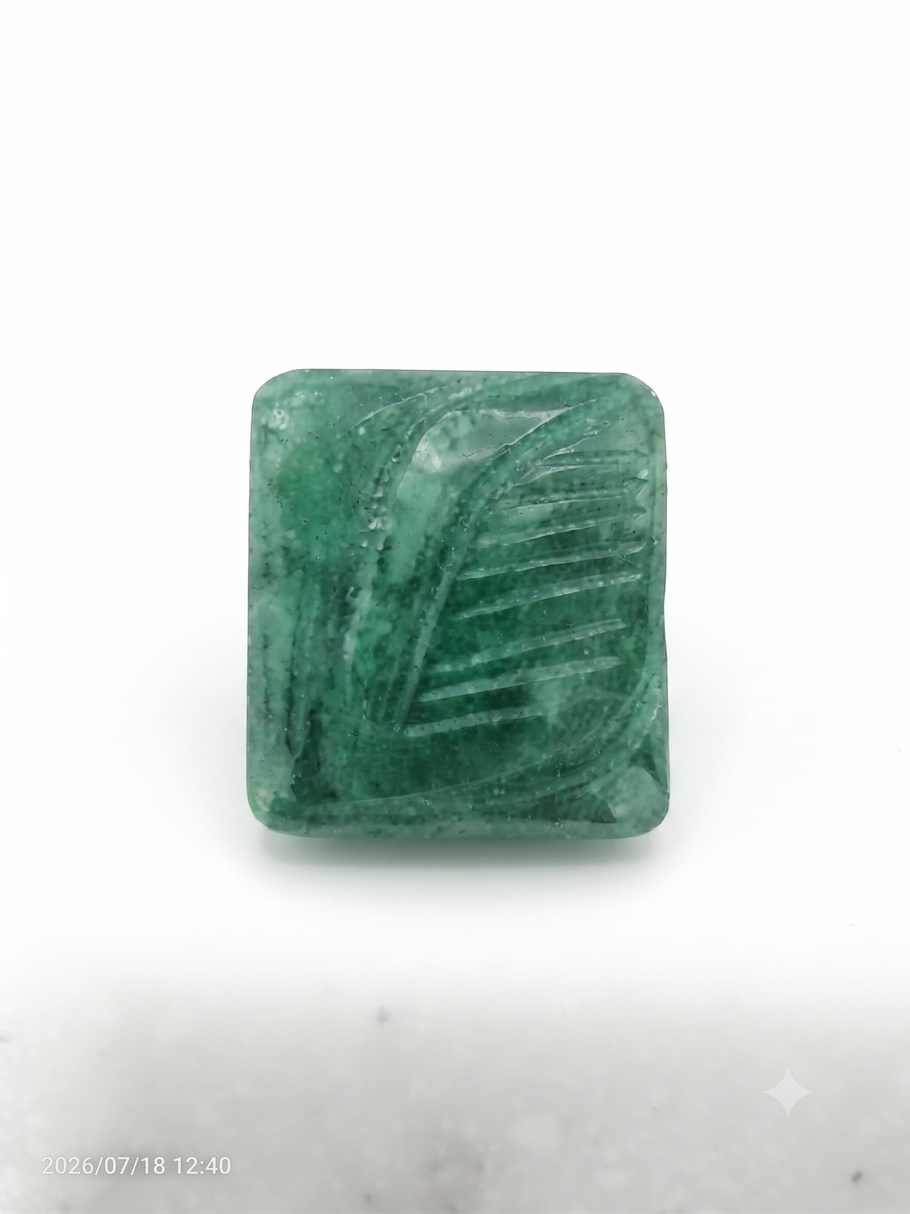 Natural Emerald (Panna) – Rectangular Carved Loose Gemstone (17.32 Cts)