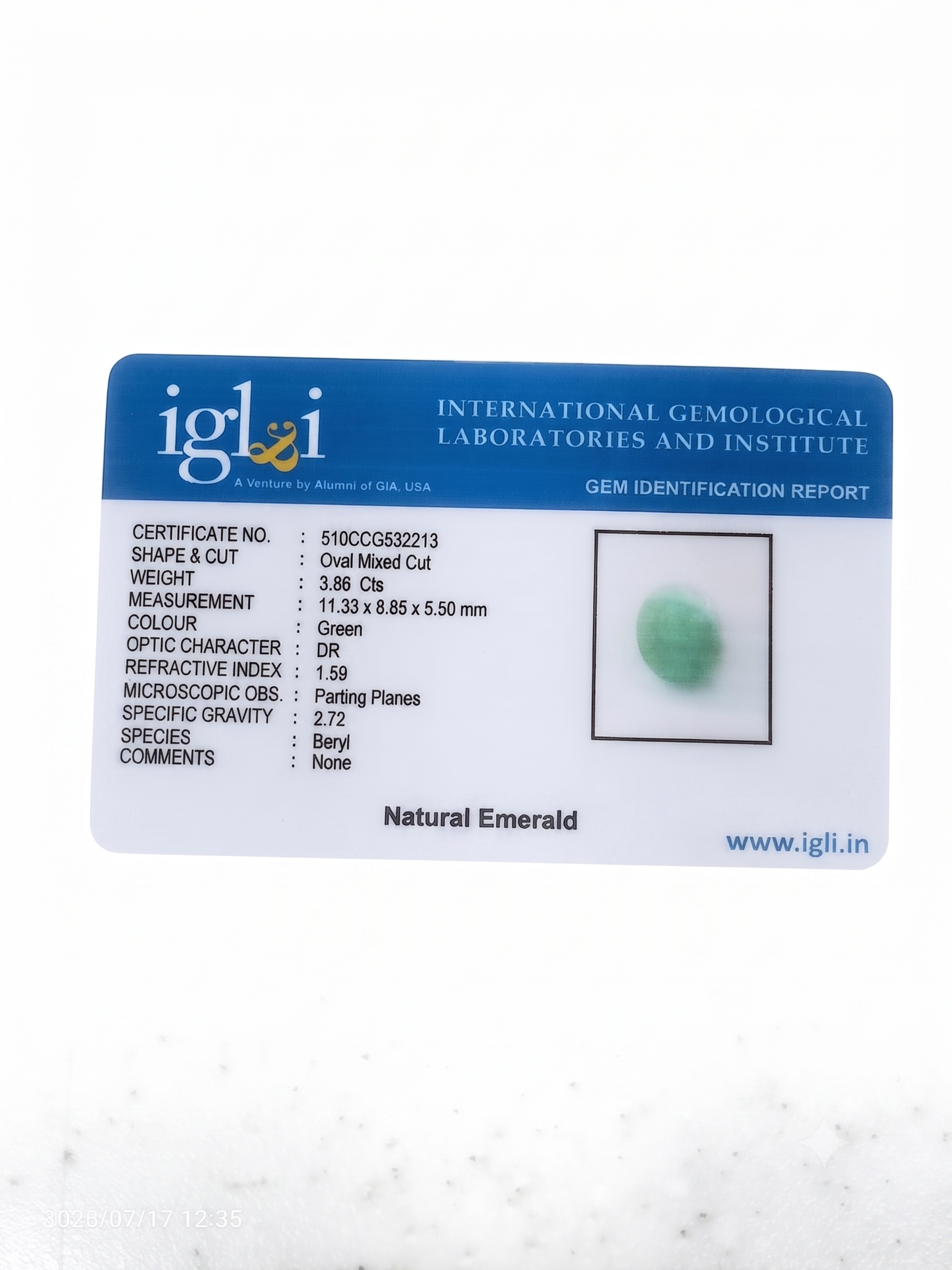 Natural Emerald (Panna) Certified Gemstone – 3.86 Carat Oval Mixed Cut - Image 3