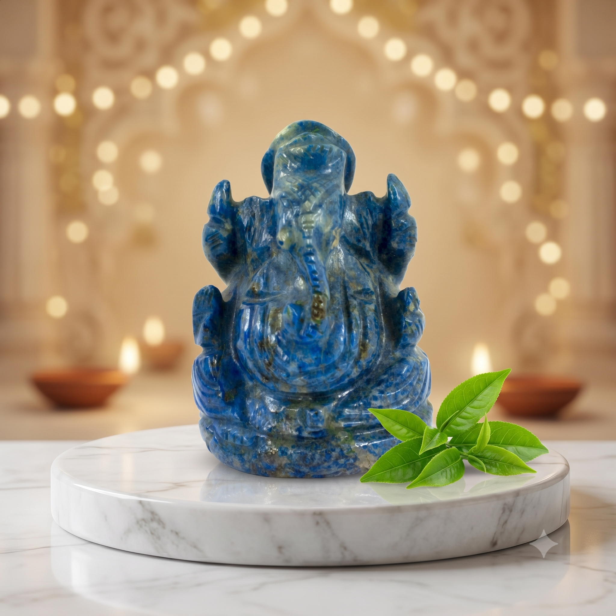 Natural Lapis Lazuli Ganesha Idol – Hand-Carved Crystal Ganesh Statue for Spiritual Healing & Vastu
