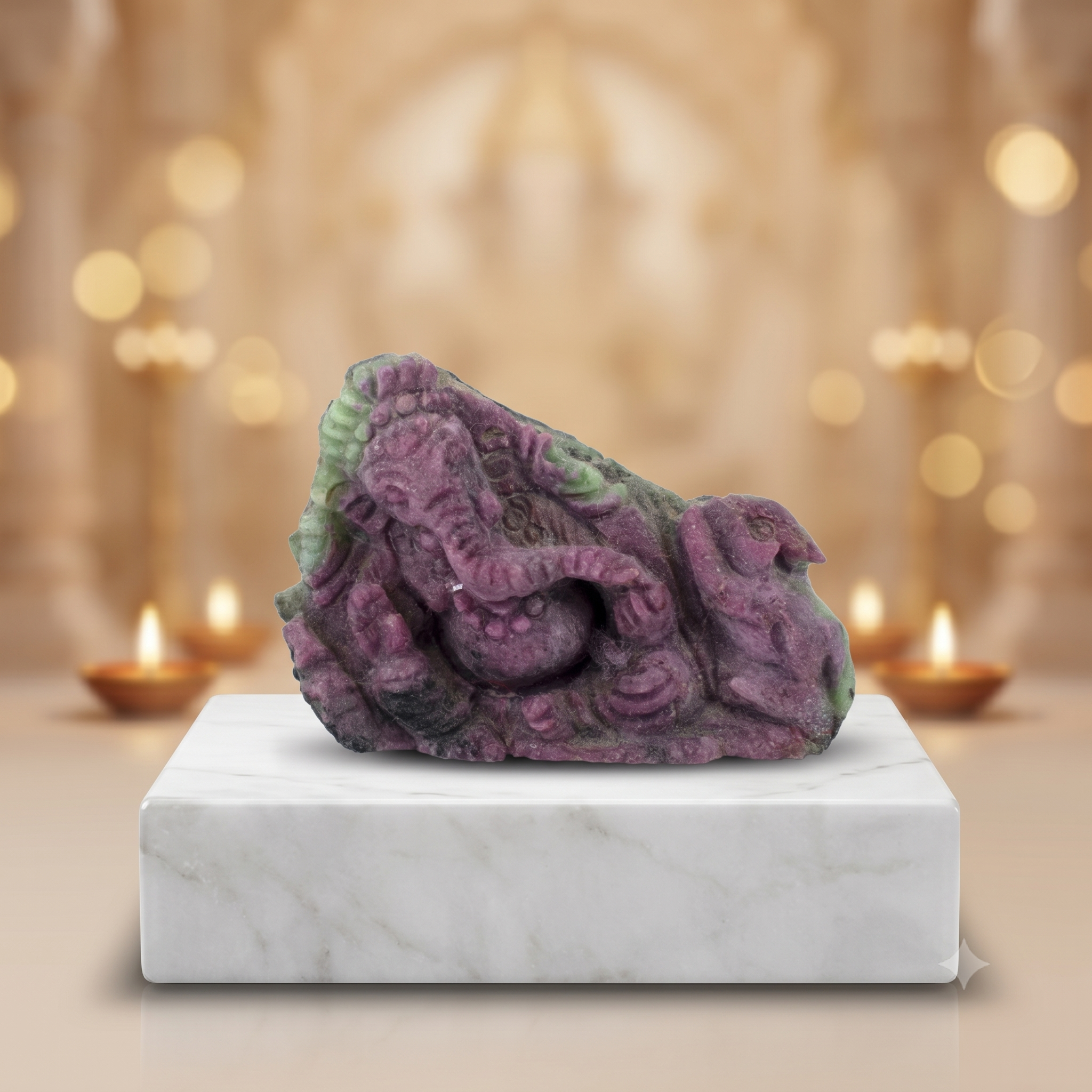 Natural Ruby Zoisite Ganesha Carving Statue | Handcrafted Gemstone Ganesh Idol for Prosperity & Spiritual Healing
