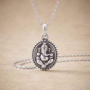 Lord Ganesha Silver-Tone Pendant with Chain | Spiritual & Astrological Pendant – 15 CT