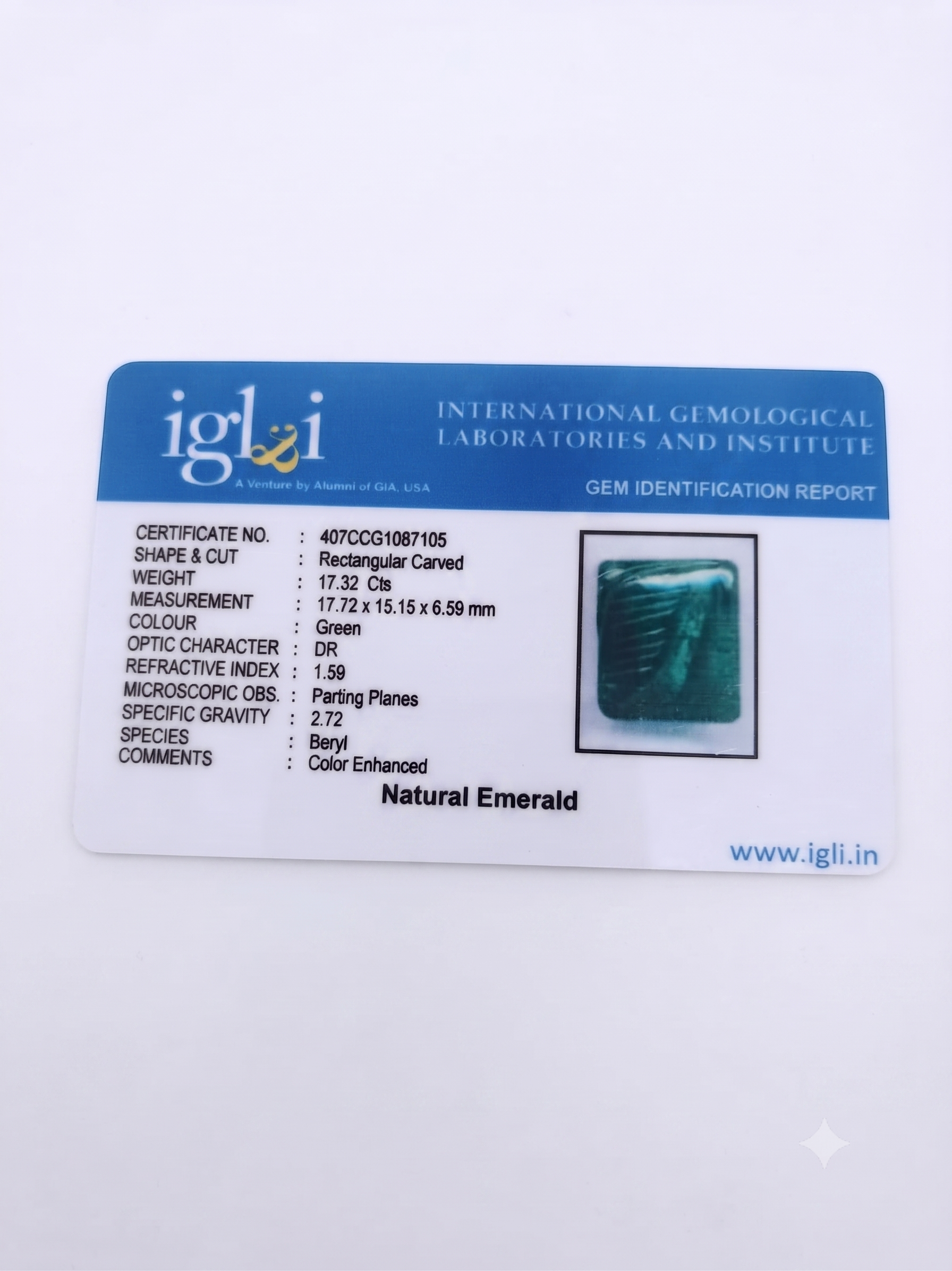 Natural Emerald (Panna) – Rectangular Carved Loose Gemstone (17.32 Cts) - Image 5
