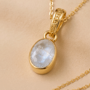 Natural Rainbow Moonstone Pendant with Gold-Tone Chain | Oval Cut Gemstone Pendant