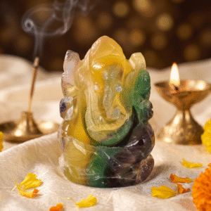 Natural Multi Fluorite Lord Ganesha Idol | Hand-Carved Crystal Ganesh Statue for Home & Temple