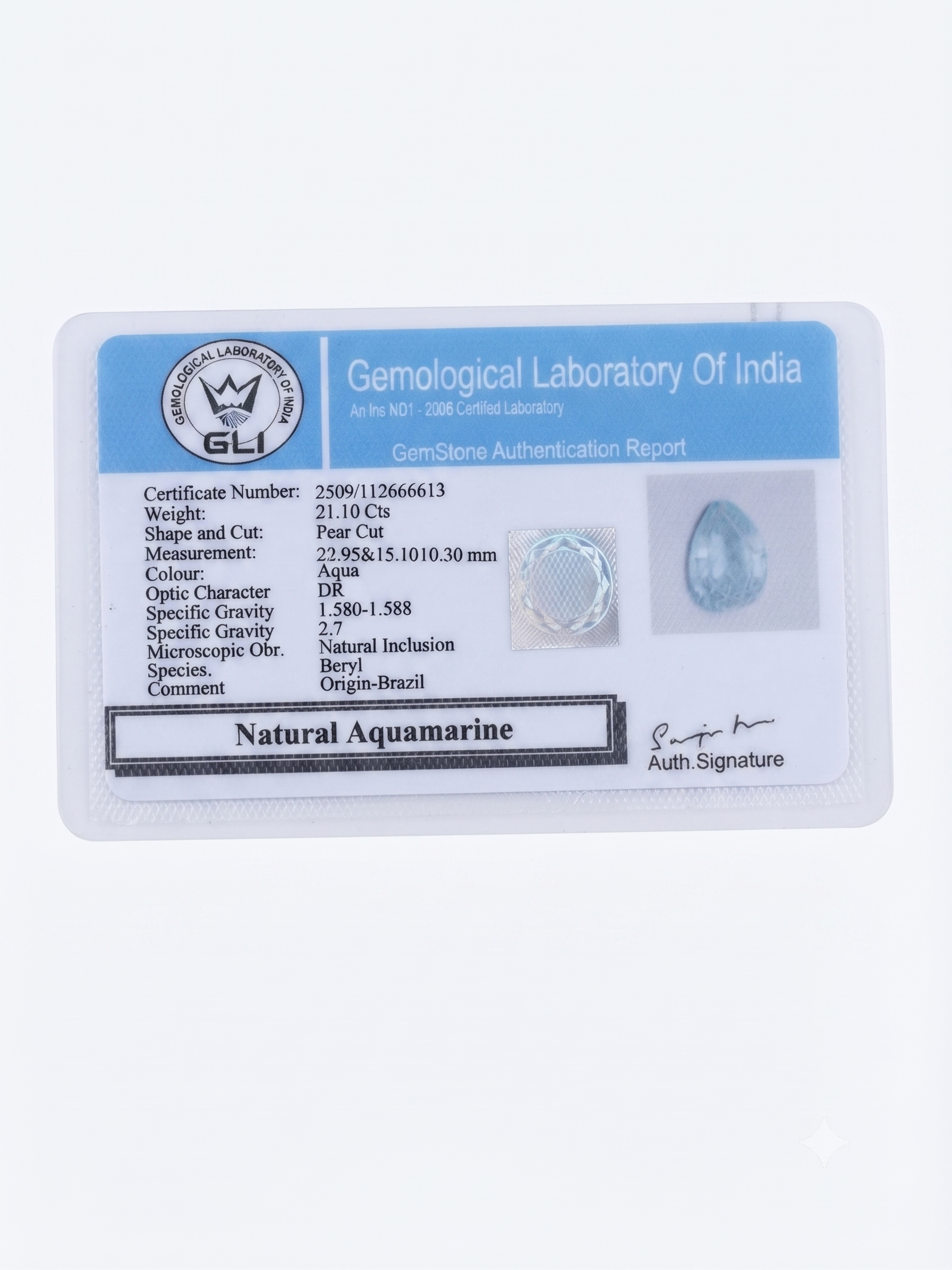 Natural Aquamarine Gemstone – 21.10 Carat Pear Cut (Certified) - Image 6