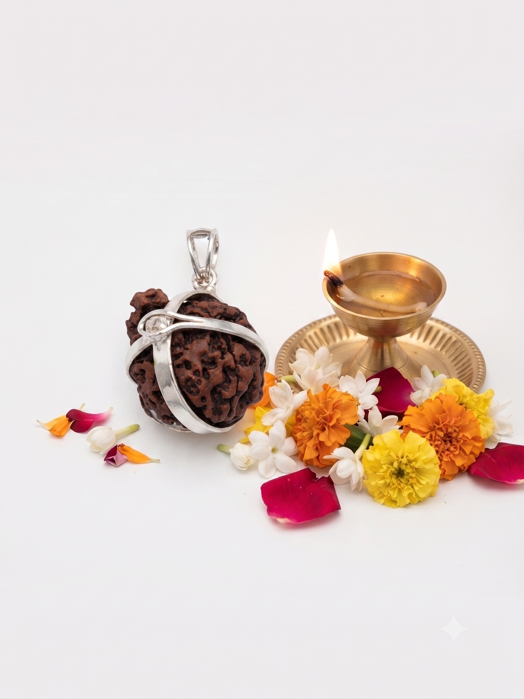 Natural 5 Mukhi Rudraksha Pendant in Silver | Original Panch Mukhi Rudraksha Spiritual Pendant