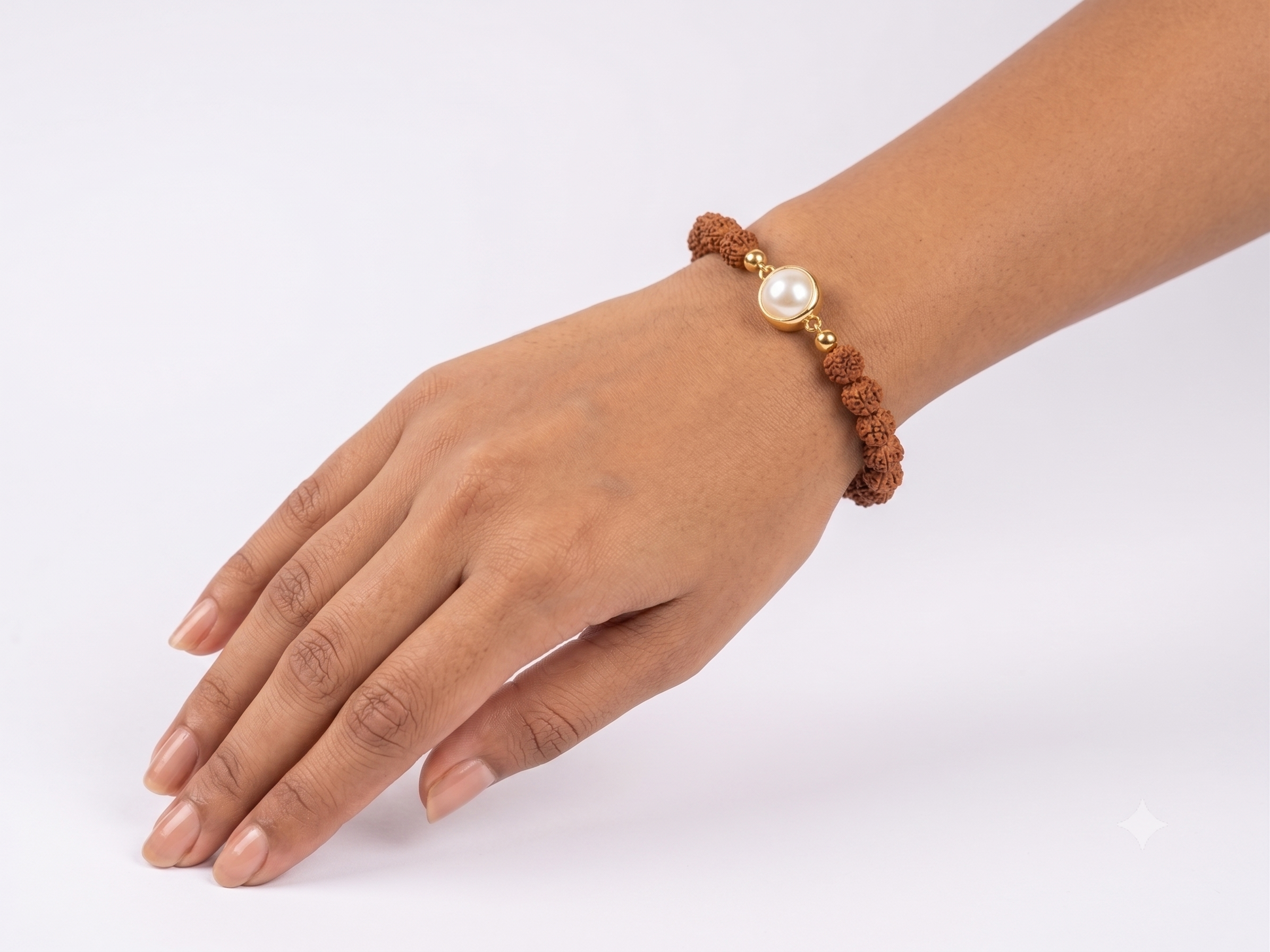 Natural Rudraksha & Pearl Bracelet | Handmade Spiritual Healing Bracelet | Unisex - Image 3