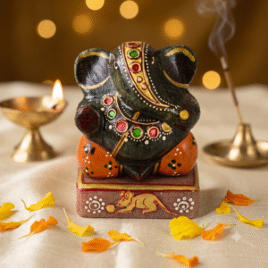 Natural Black Ganesha Idol – Handcrafted Spiritual Statue for Home & Office