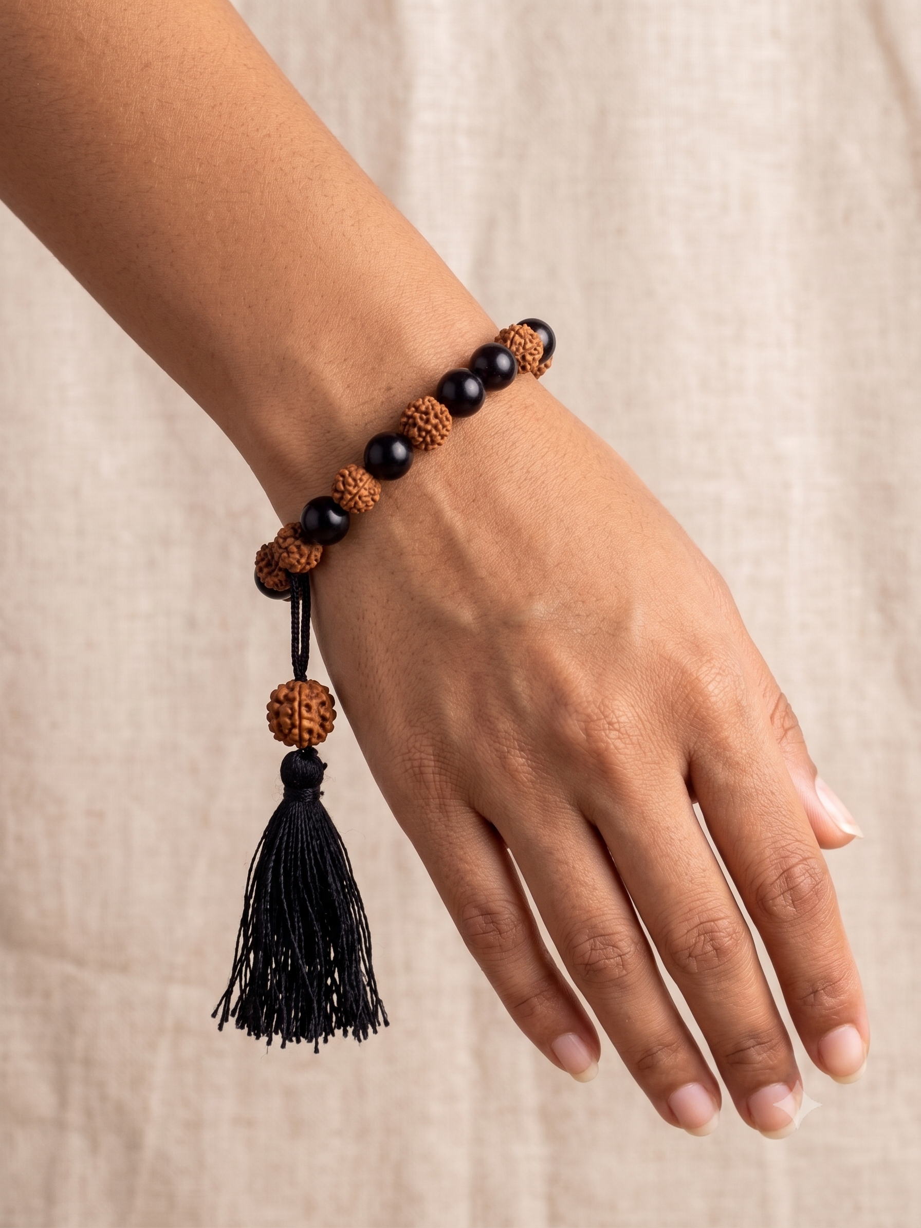 Natural Rudraksha & Black Agate Bracelet | Handmade Spiritual Healing Bracelet | Unisex - Image 3