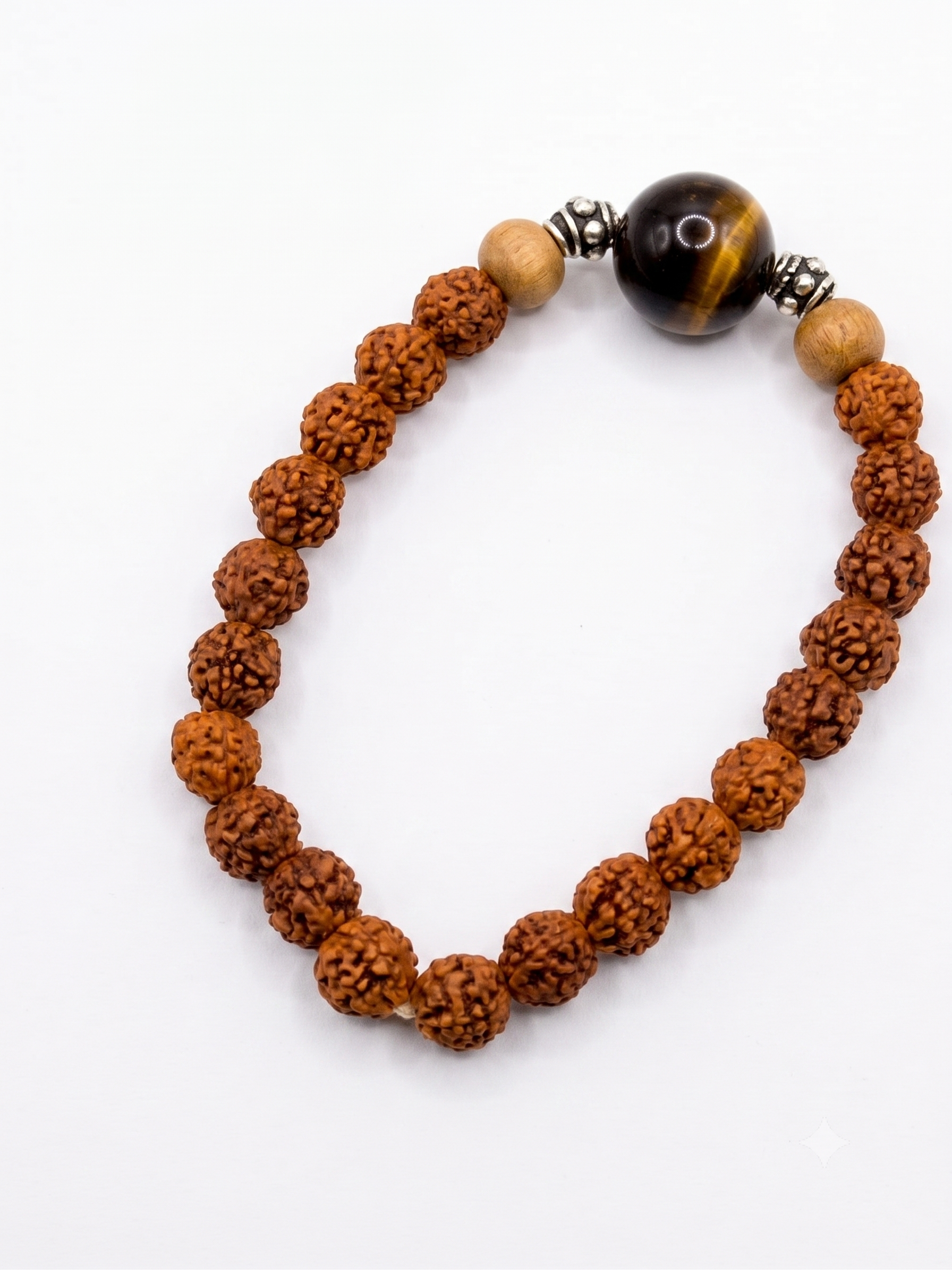 Natural Rudraksha & Tiger Eye Bracelet | Handmade Spiritual Healing Bracelet | Unisex