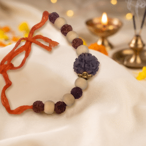 Natural Rudraksha & Chandan Bracelet with 5 Mukhi Rudraksha | Handmade Spiritual Wrist Mala | Unisex