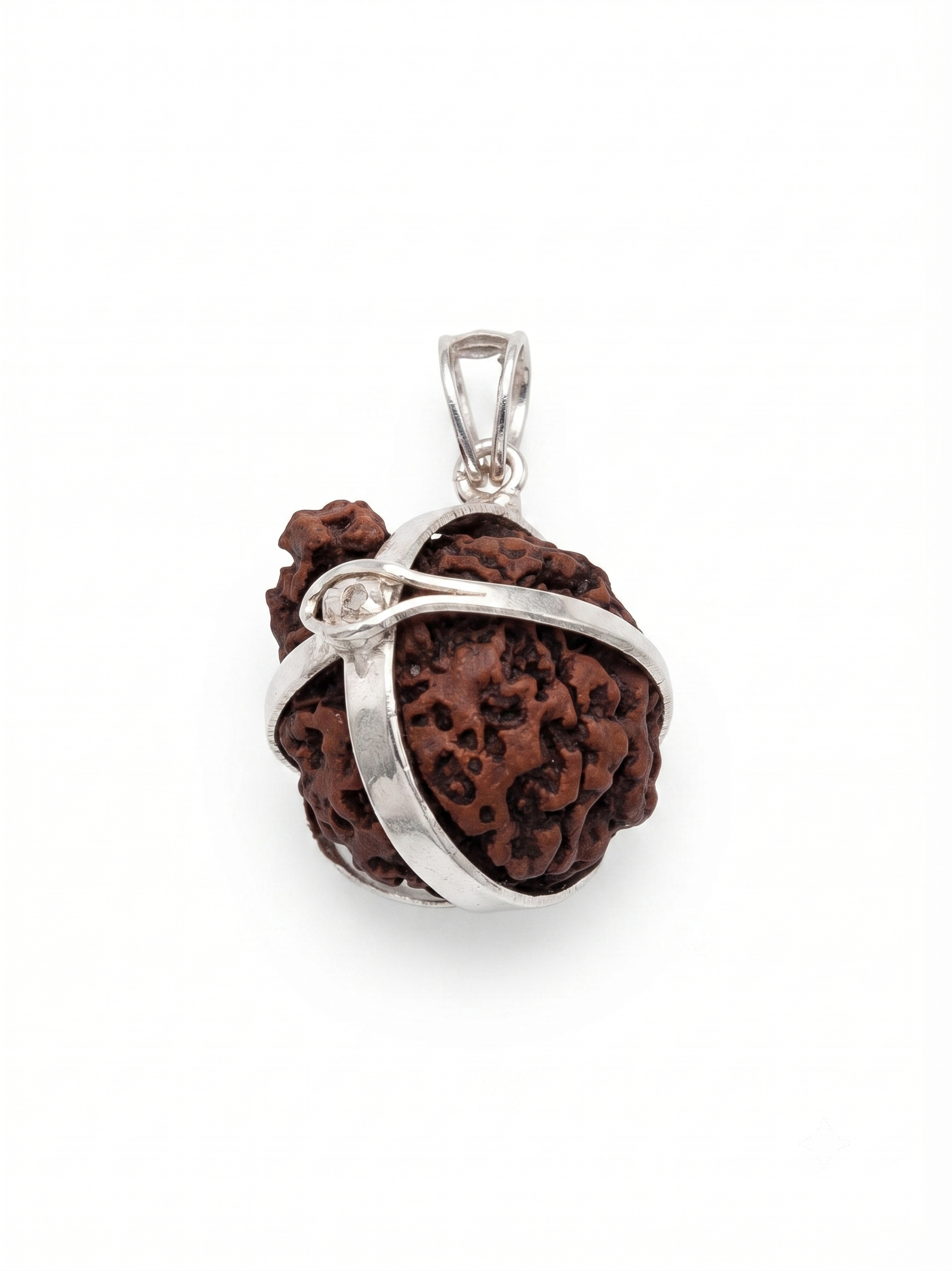 Natural 5 Mukhi Rudraksha Pendant in Silver | Original Panch Mukhi Rudraksha Spiritual Pendant - Image 2