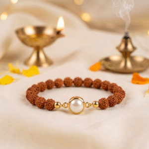 Natural Rudraksha & Pearl Bracelet | Handmade Spiritual Healing Bracelet | Unisex