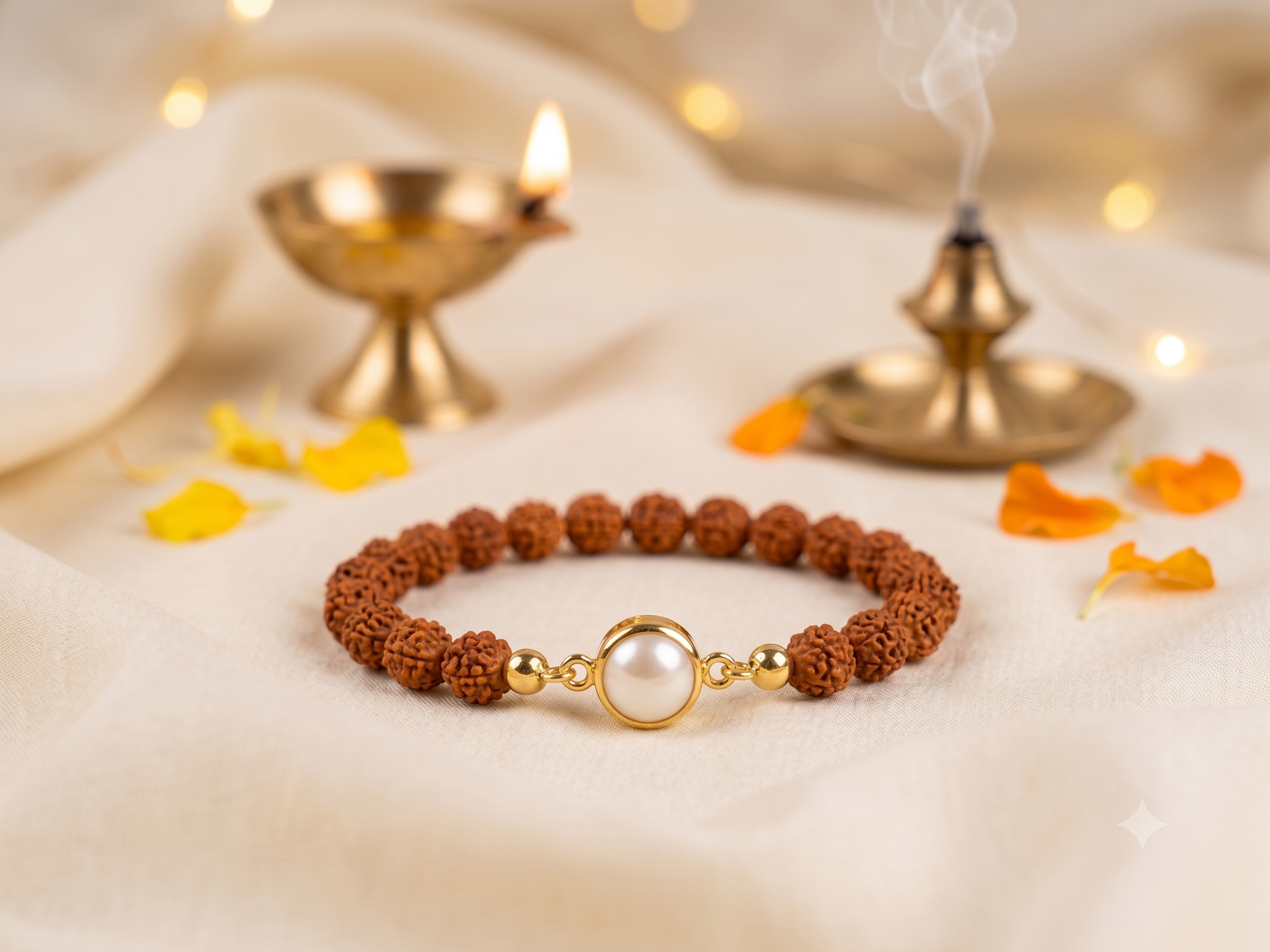 Natural Rudraksha & Pearl Bracelet | Handmade Spiritual Healing Bracelet | Unisex