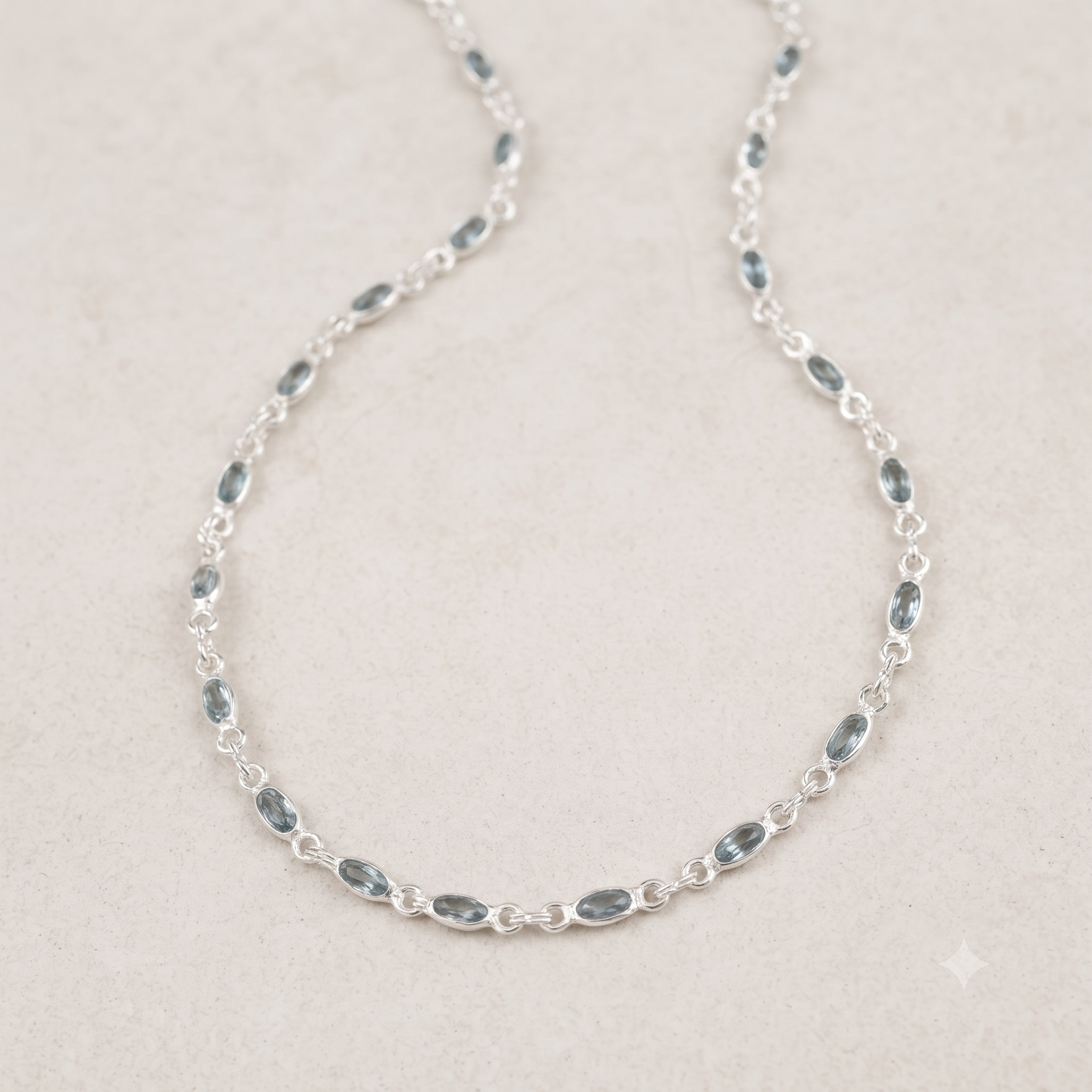 Natural Aquamarine Gemstone Silver-Tone Chain Necklace | Faceted Blue Stone Necklace - Image 8