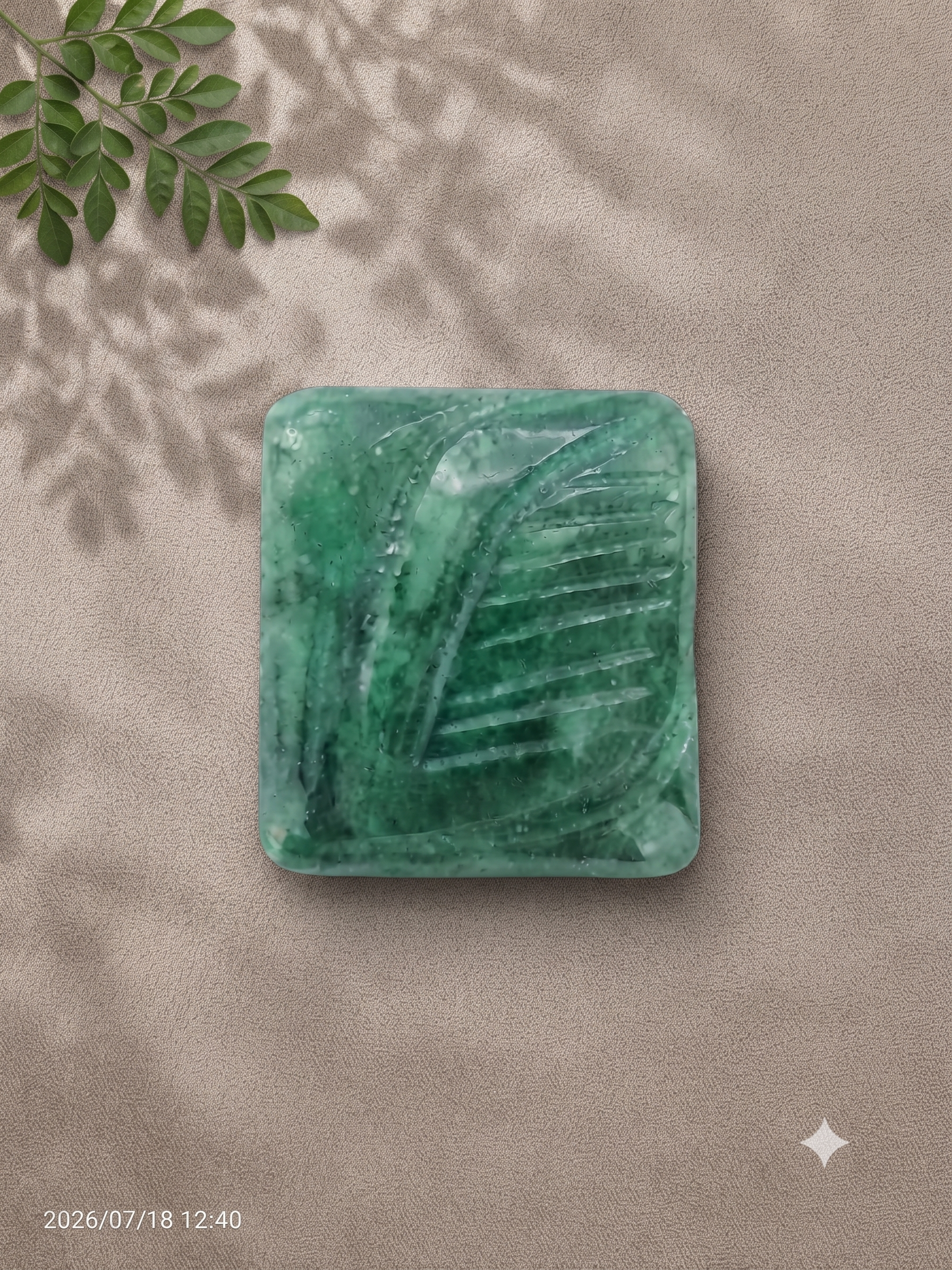 Natural Emerald (Panna) – Rectangular Carved Loose Gemstone (17.32 Cts) - Image 2