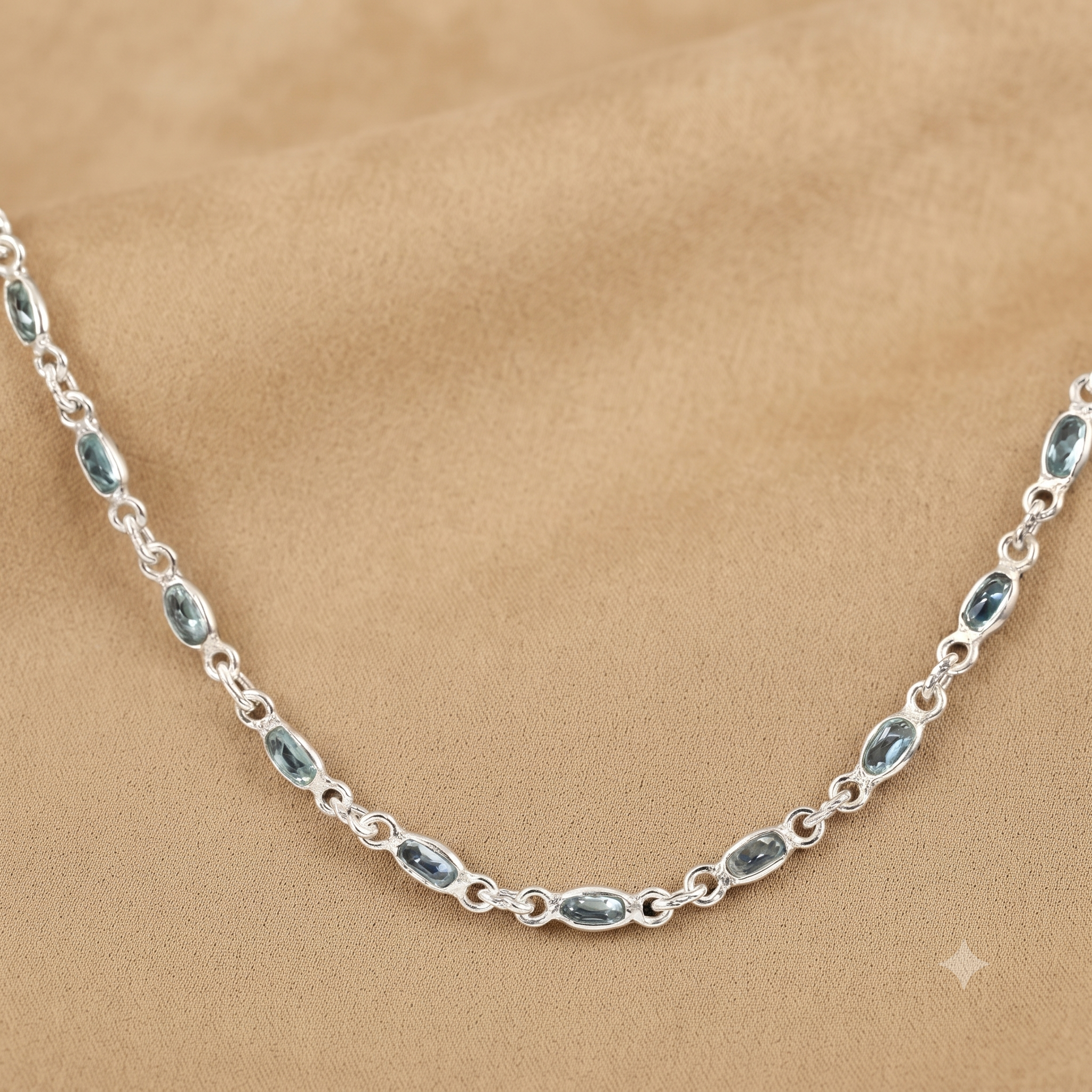 Natural Aquamarine Gemstone Silver-Tone Chain Necklace | Faceted Blue Stone Necklace - Image 6