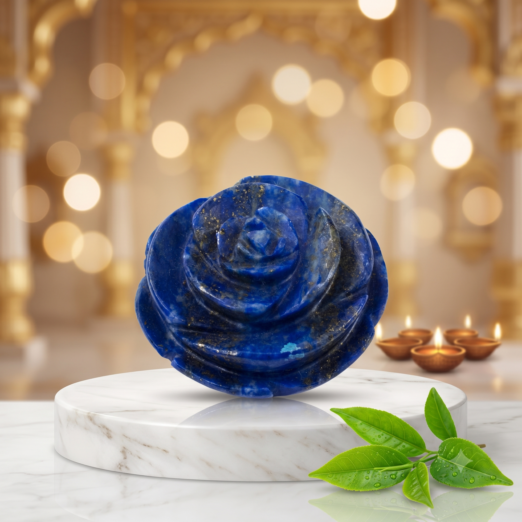Natural Lapis Lazuli Hand Carved Rose Flower | Healing Crystal Rose for Love, Harmony & Home Décor