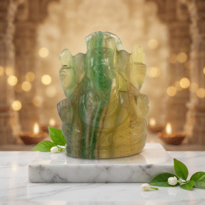 Natural Green Yellow Fluorite Ganesha Idol – Hand Carved Crystal Ganesh Statue for Healing, Vastu & Spiritual Décor