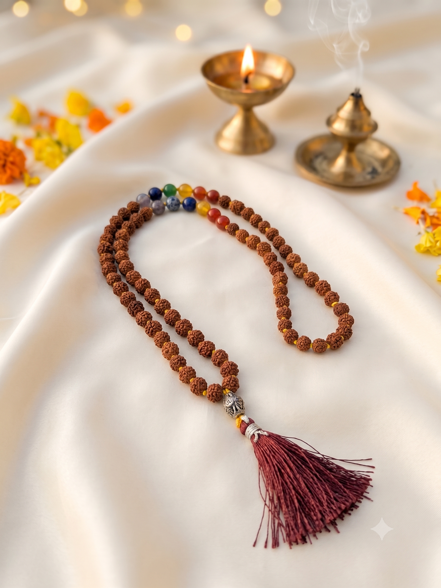 Natural Rudraksha Navratna Jap Mala | 108 Beads Spiritual Prayer Mala | Handmade Meditation Necklace - Image 3