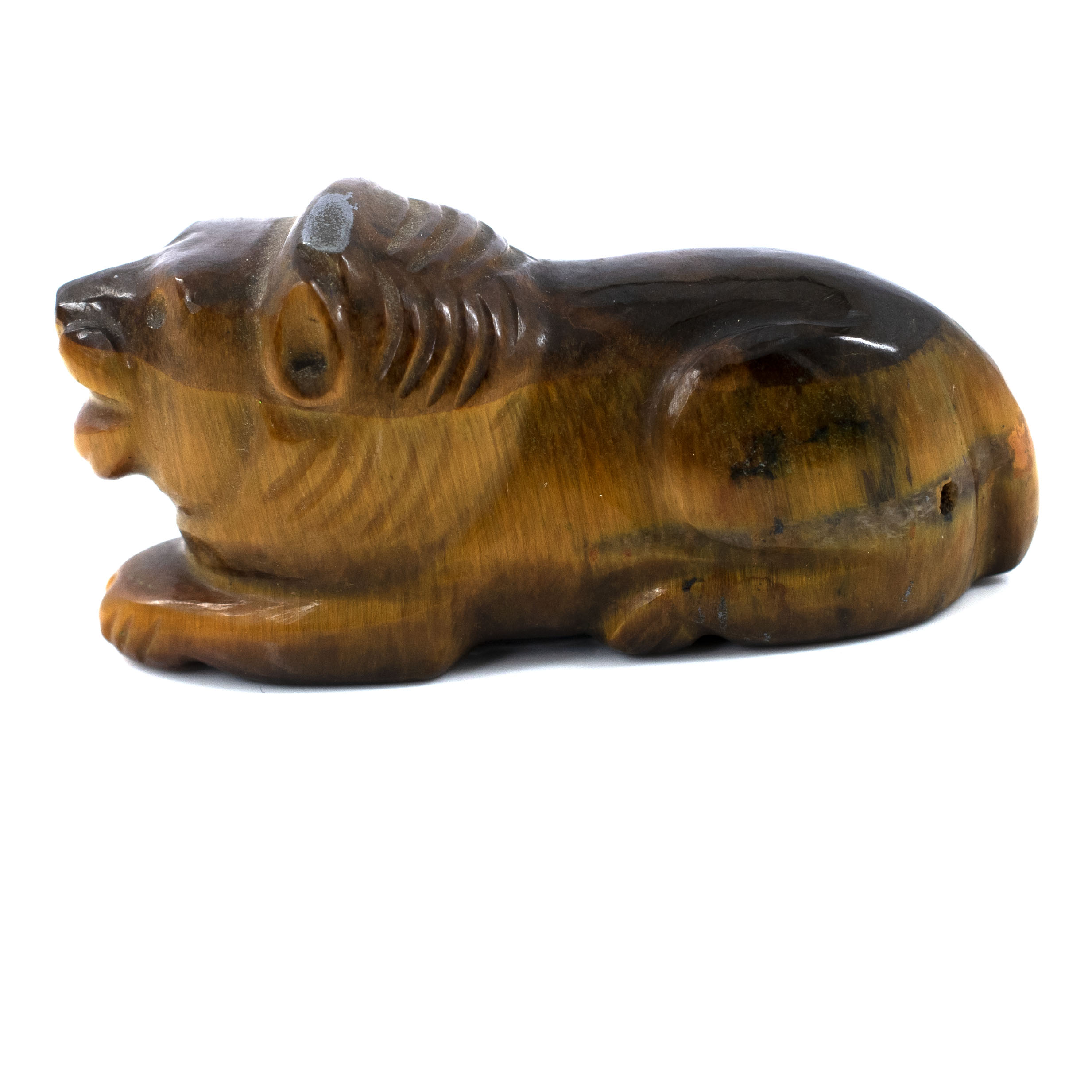 Natural Tiger Eye Nandi Idol / Hand-Carved Tiger Eye Cow Statue