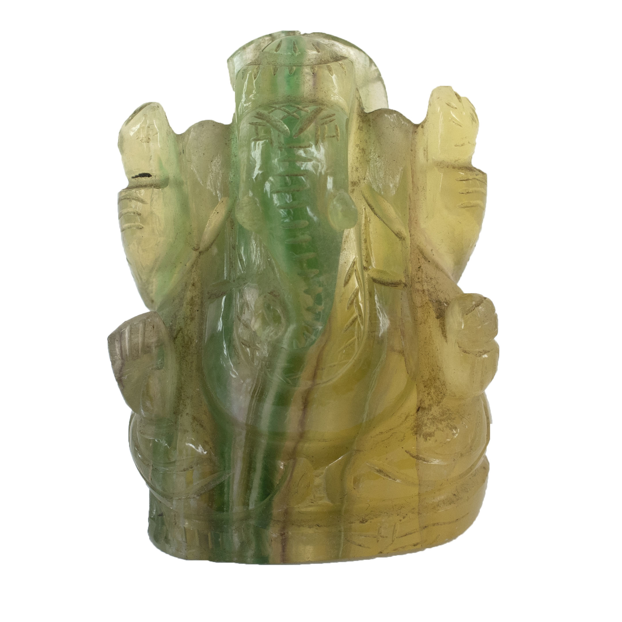 Natural Green Yellow Fluorite Ganesha Idol – Hand Carved Crystal Ganesh Statue for Healing, Vastu & Spiritual Décor - Image 2