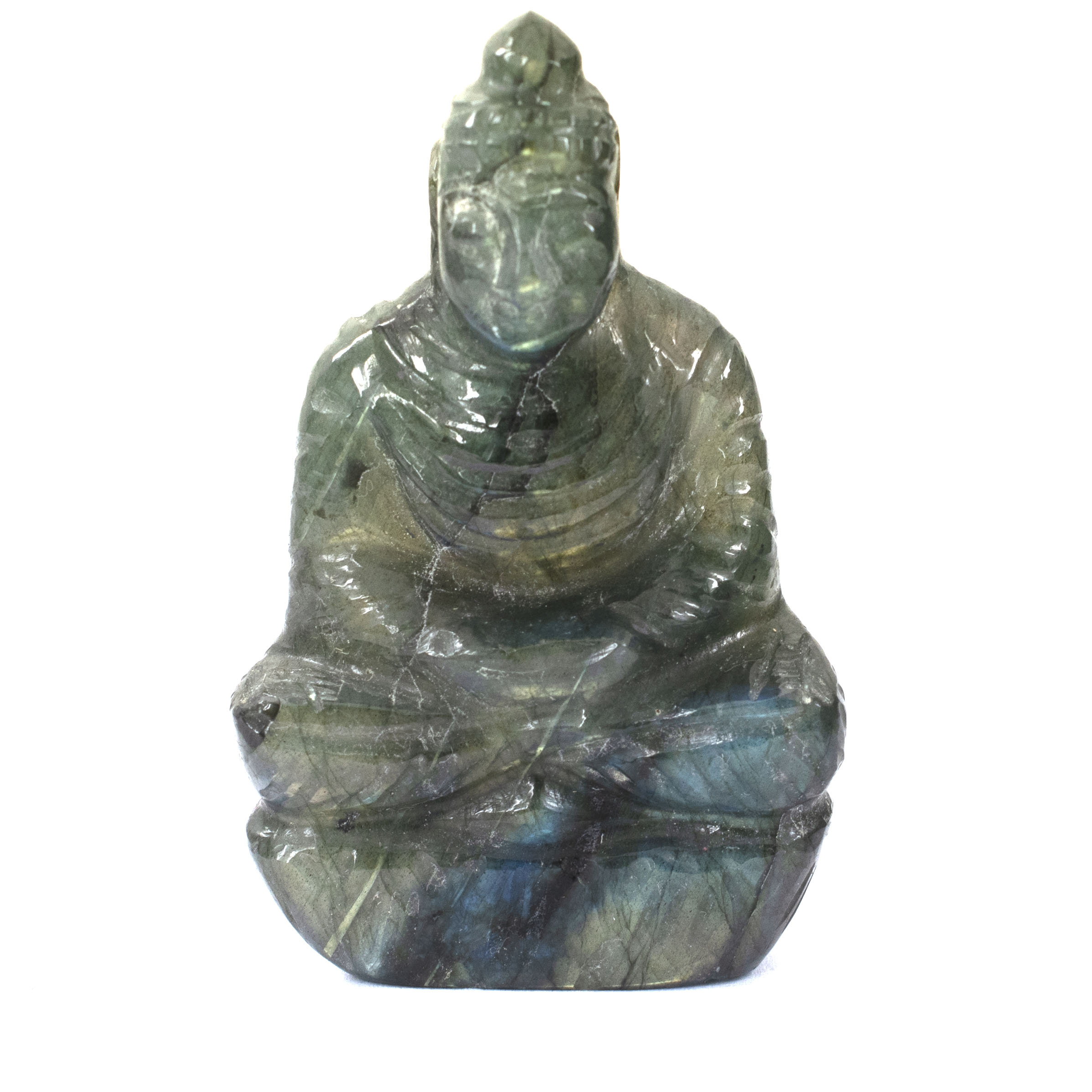 Natural Labradorite Meditating Buddha Statue – Hand Carved Crystal Buddha Idol for Healing, Protection & Spiritual Décor