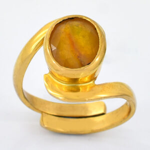 Natural Yellow Sapphire (Pukhraj) Adjustable Gold-Plated Ring
