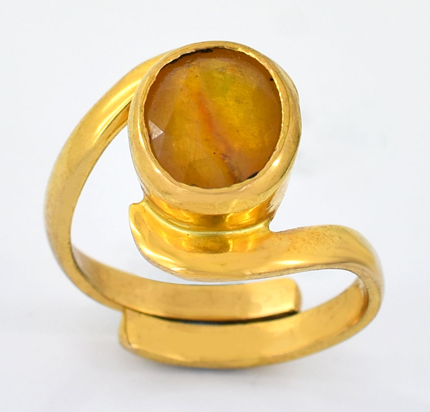 Natural Yellow Sapphire (Pukhraj) Adjustable Gold-Plated Ring