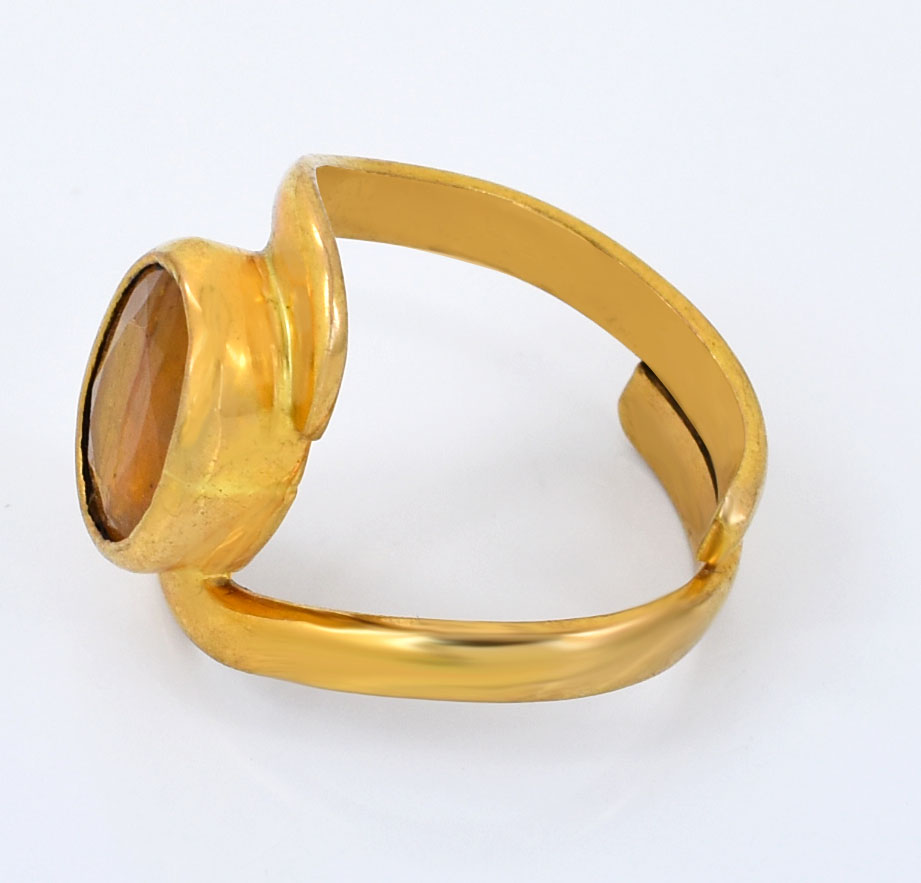 Natural Yellow Sapphire (Pukhraj) Adjustable Gold-Plated Ring - Image 3