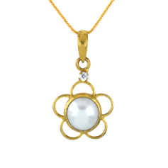 Natural White Pearl Flower Pendant with Gold-Tone Chain | Floral Gemstone Pendant – 4 CT.