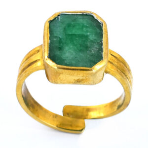 Natural Emerald (Panna) Adjustable Ring – Gold Plated Gemstone Ring