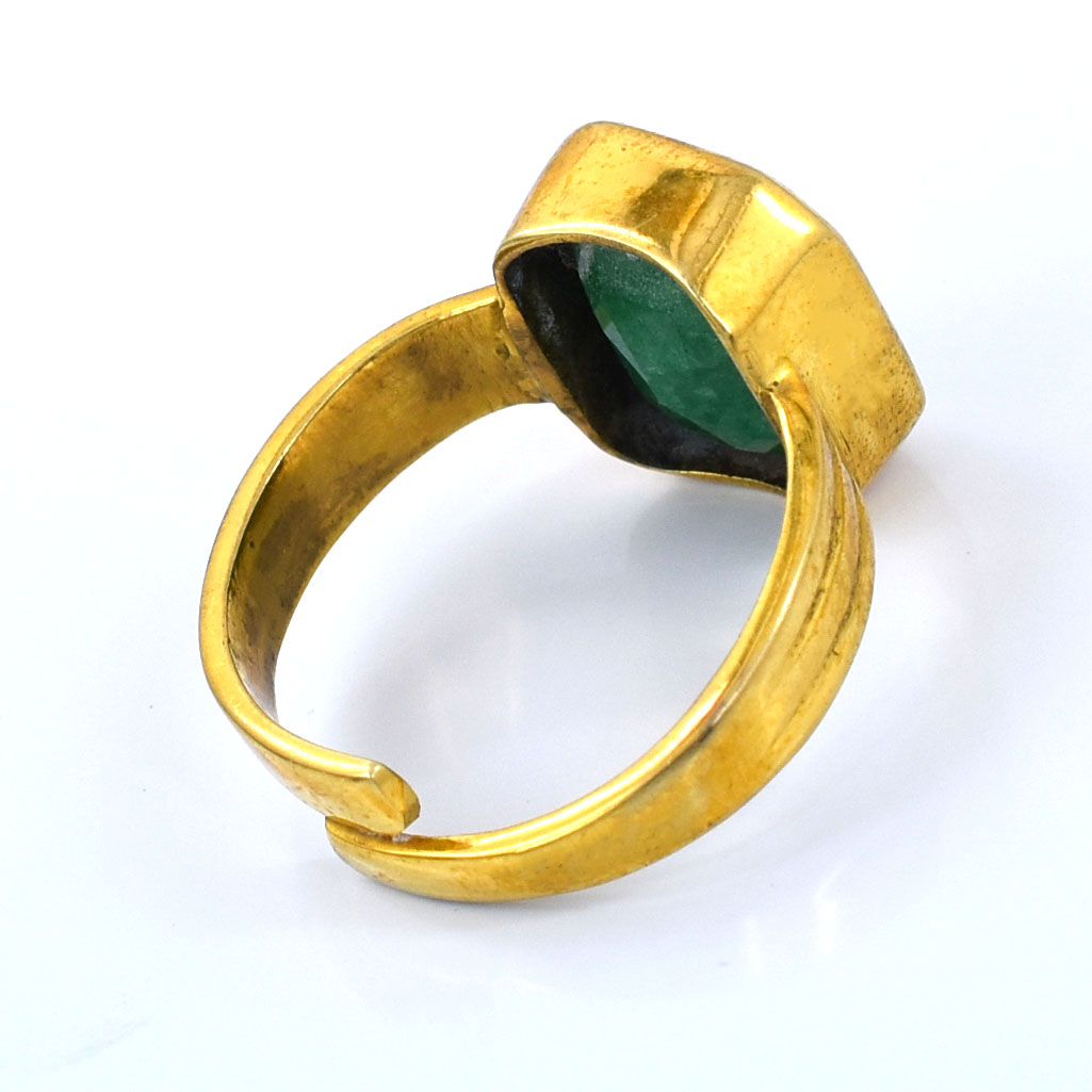 Natural Emerald (Panna) Adjustable Ring – Gold Plated Gemstone Ring - Image 4