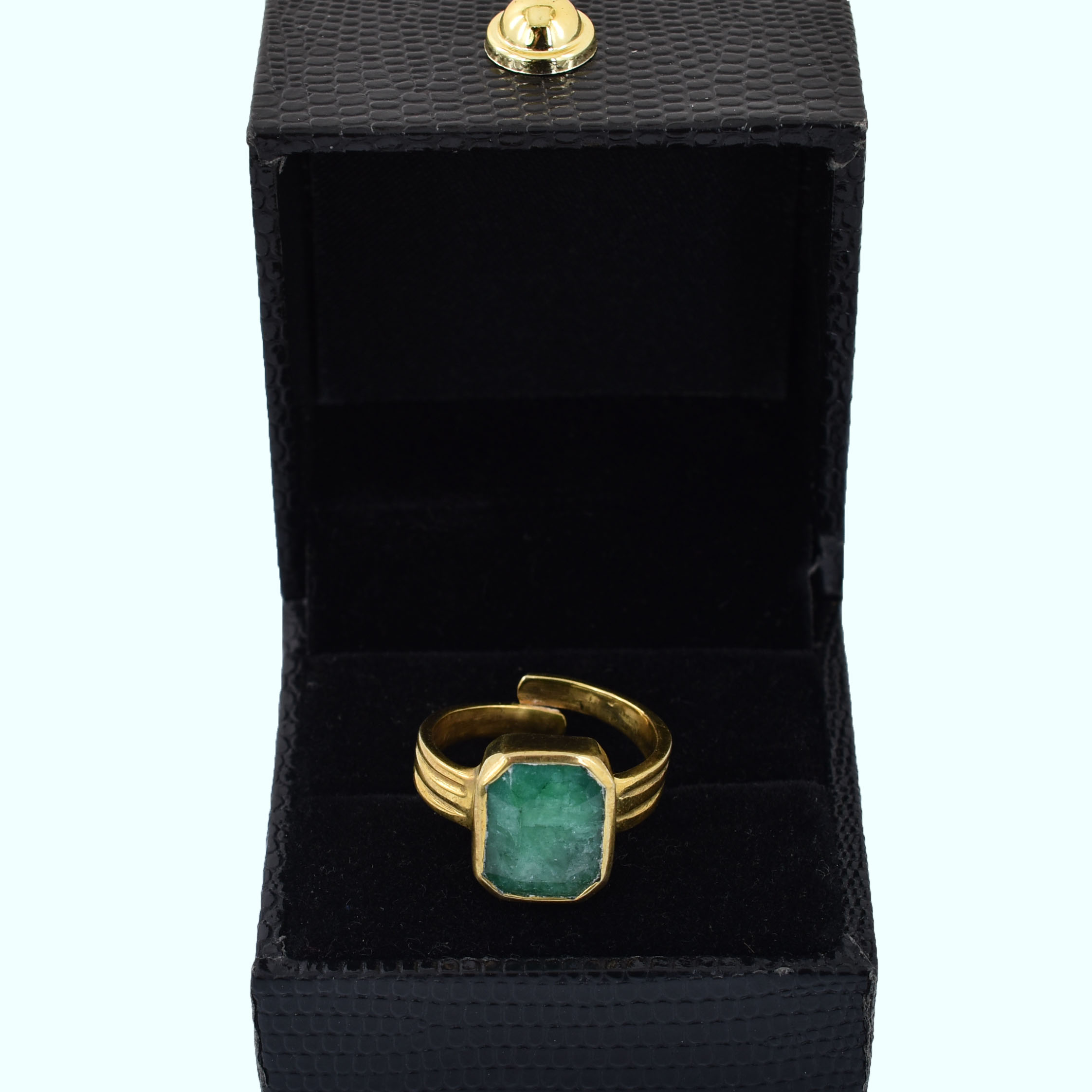 Natural Emerald (Panna) Adjustable Ring – Gold Plated Gemstone Ring - Image 5