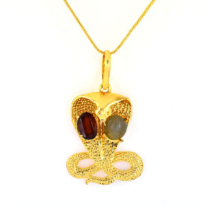 Natural Cobra Pendant with Garnet & Cat’s Eye – 37.45 CT Gold Finish Spiritual Pendant