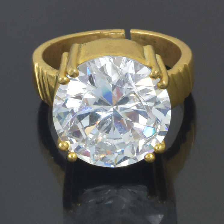 Natural White Zircon (White Jarkan) Adjustable Ring – Gold Plated Gemstone Ring - Image 3