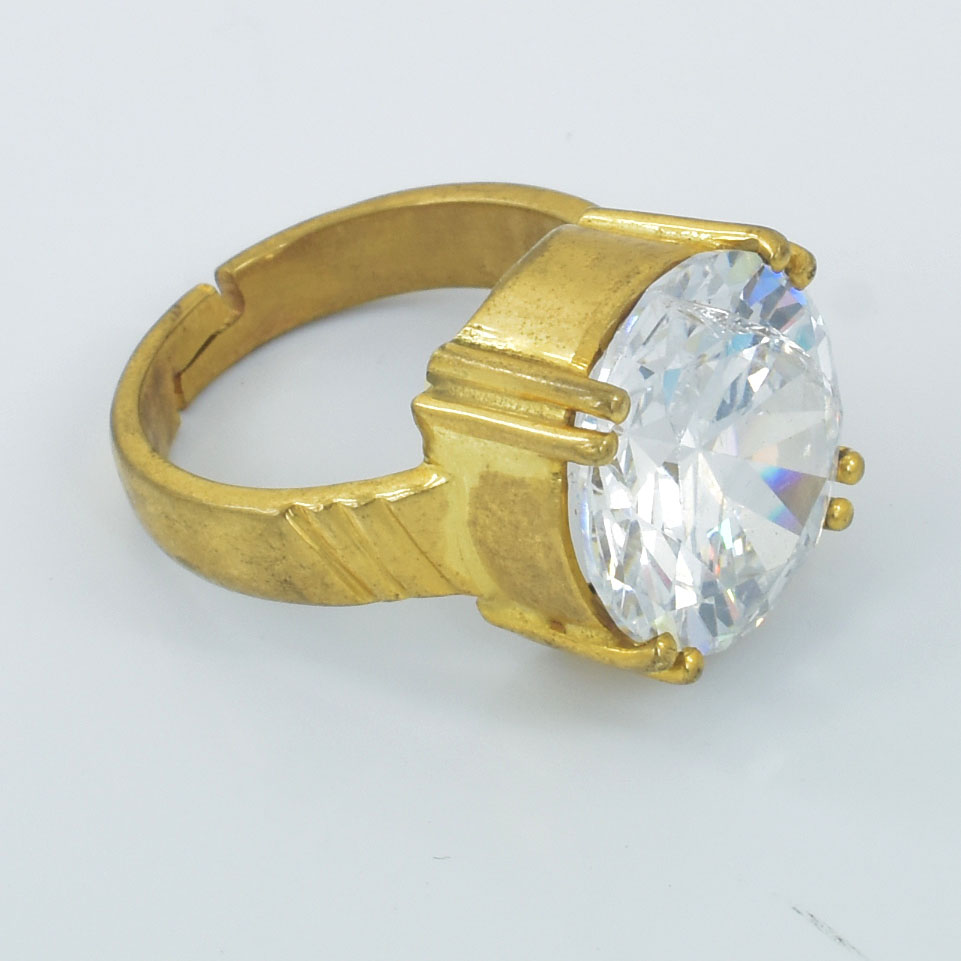 Natural White Zircon (White Jarkan) Adjustable Ring – Gold Plated Gemstone Ring - Image 5