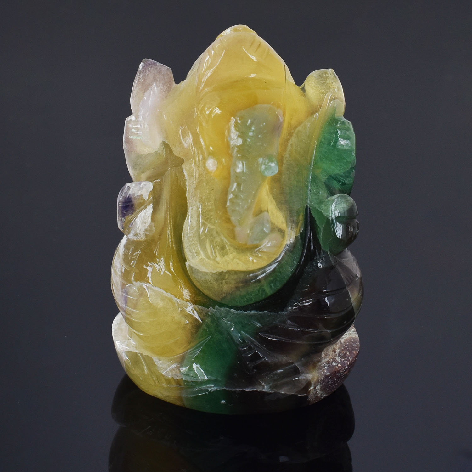 Natural Multi Fluorite Lord Ganesha Idol | Hand-Carved Crystal Ganesh Statue for Home & Temple - Image 2